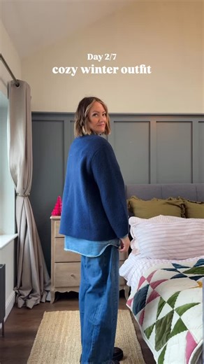 L O U I S A on Instagram: "Day 2 of cosy winter outfits ❄️ Layering at its finest because winter said try again Double denim in the cold? Absolutely yes. Finishing it off with my black wool coat and called it a win 🖤 Easy. Peasy. Cosy. Cute. Comfy. Tell me… are you team layers or team “one big coat and hope for the best”? 👀 Barrel jeans @marksandspencer Denim shirt @veromoda Knit @hm Socks @mutha.hood Shoes @zara Bag @asos . . . . #winteroutfitideas #mumfashion #doubledenim #mumseverydaystyle 