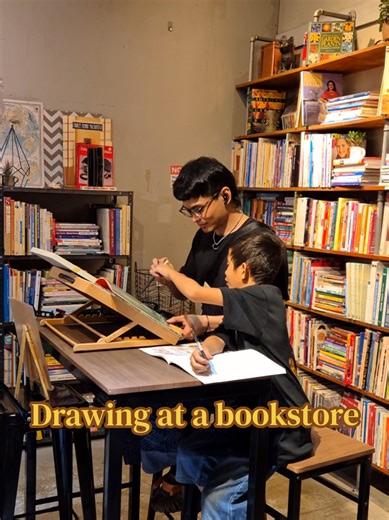 Charcoal Drawing Journey at the Bookstore
