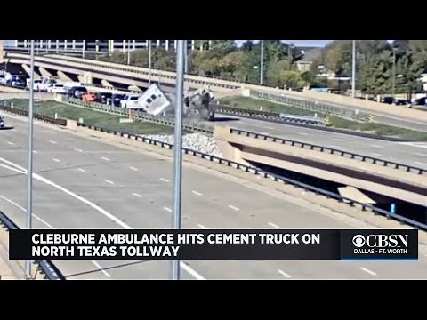 RAW VIDEO: Cleburne Ambulance Hits Cement Truck On North Texas Tollway