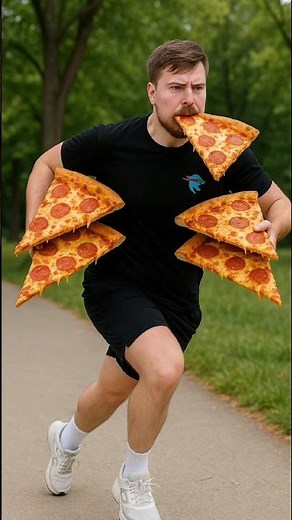 Running With Bigger and Bigger Pizzas 🍕 #mrbeast #mrbeastchallenge