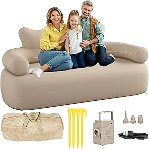 Inflatable Couch Outdoor Air Sofa, LED Blow Up Couches for Camping with Built-in Air Pump Rechargeable, Air Couch Self Inflatable Sofa Support 660 lbs, Inflatable Chair for Picnic Beach Home | Self Inflatable, Double Layers Design