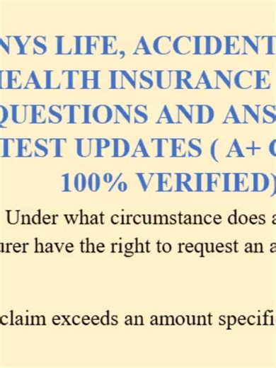 NYS Life, Accident & Health Insurance Exam 🏥💼 100% Verified Questions & Answers | A Guaranteed 2026 🚀 Crush your New York State Life, Accident, and Health Insurance Exam with confidence 💯 This video delivers the latest updated questions and fully verified correct answers designed to help you pass with an A on your first attempt 🧠📚 Perfect for exam prep in 2026, whether you’re a first-time test taker or retaking for a higher score 🎓 You’ll cover essential topics including: 🔹 Life insuranc