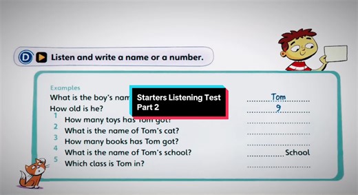 Starters Listening Test - Part 2 for Kids