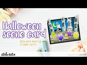 Distress Oxides on Colored Card | Halloween Scene Card feat Studio Katia Monster Bash