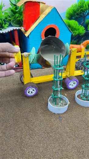 😱 Mini Tractor Cement Pillar Making Machine | Real DIY Concrete Mixer Working Model