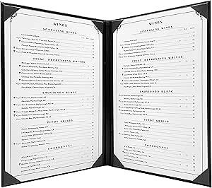 Goodsmart Columbia Casebound Menu Covers – 5-Pack, Black Premium Faux Leather Restaurant Menu Holders, 8.5" x 14", 2-View with Interior Album Corners