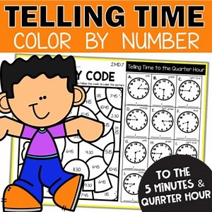 Telling Time Color by Code | Color by Number Worksheets | 5 Minutes Quarter Hour