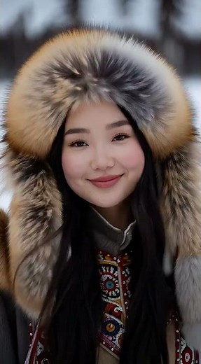 Beautiful young Eskimo woman in traditional Eskimo folk costume