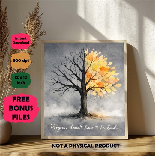 Digital Print Tree of Progress, Inspirational Wall Art, Watercolor Tree Print, Growth Mindset Decor, Positive Quote Gift, Home Decor Sticker - Etsy