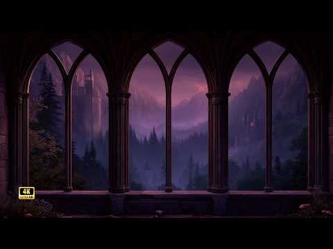 Enchanted Medieval Castle Rain 🌧️ | 4K Window Ambience & Dark Fantasy Music for Magical Escape