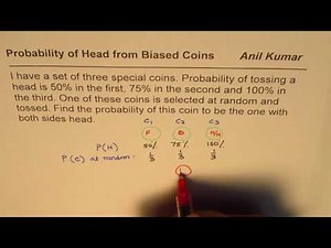 Conditional Probability with Three Biased Coins Bayes Formula Application