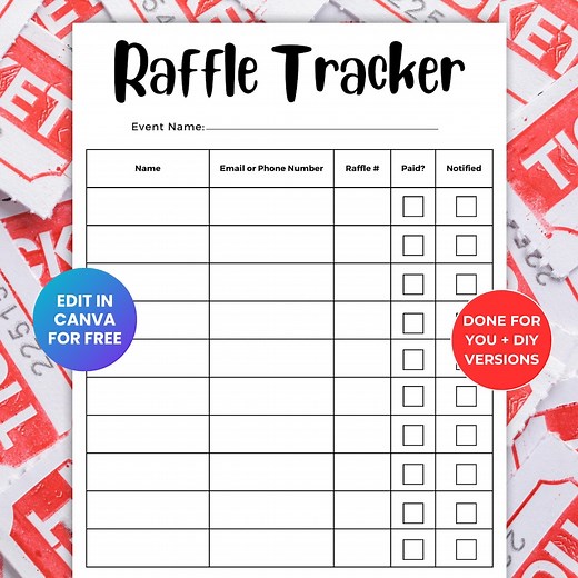 Editable Raffle Ticket Tracker Form Template, Charity Raffle Basket Drawing Sign up Sheet, Fundraiser Gift Basket Log RAF01 - Etsy