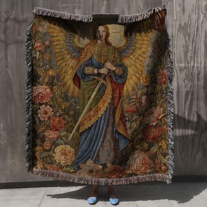 Guardian Angel Tapestry Blanket, Sacred Religious Floral Art Throw, Vintage Holy Woven Wall Hanging Decor - Etsy
