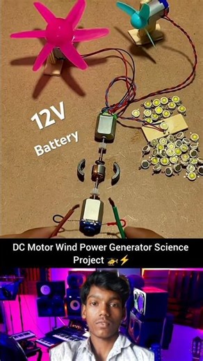 DC Motor Wind Power Generator Science Project 🚁⚡ #shorts #youtubeshorts #dcmotor #tech