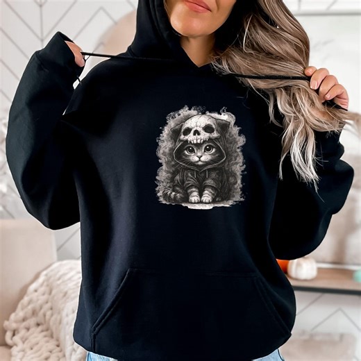 Gothic Cat Hoodie - Cartoon Skeleton Cat Sweatshirt - Etsy