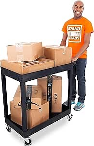 Stand Steady Original Tubstr 2 Shelf Utility Cart/Service Cart Supports up to 400 lbs. - Heavy-Duty Storage Cart for Garage, Warehouse, Kitchens, Plastic Tub Carts with Deep Shelves (Black, 32 x 18)