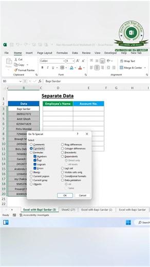 Separate Text & Numbers in Excel in Seconds! 🚀 #ExcelTips #gotospecial #ExcelTricks