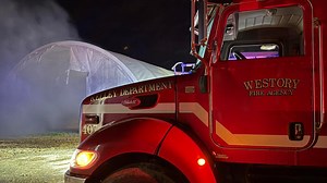 Fire at hay storage barn at Iowa State University Dairy