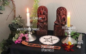 Wiccan Lord and Lady Statues, Altar & Pentacle