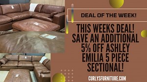 Curly’s Deal Of The Week! 螺Save an additional 5% Off Our Deal of The Week Items!螺 This weeks deal: Ashley 5 Piece Emilia Sectional with Ottoman View here>>> https://www.curlysfurniture.com/products/Ashley-Furniture/ashley/pkg015082.html 522 E. Bridge St Streator IL  Or Call Now at (815)-510-9567  | Curly's Furniture | Facebook