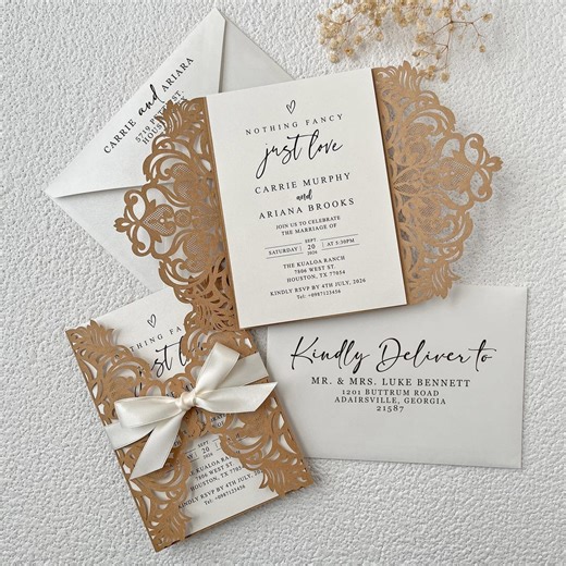 Laser Cut Rustic Wedding Invitation Suite, Vintage Lace Bridal Card (5x7) - Etsy