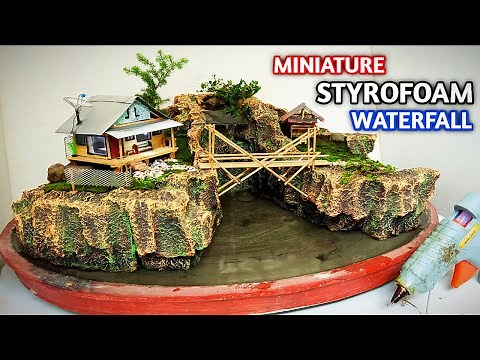 How to Make Mini Water Fountain at Home with Styrofoam - Mini Landscape Waterfall