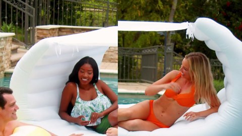 Comfy Floats 2 Pack of Giant Inflatable Yellow Stripe Tube Floats, Donut Style Pool Floats - Yellow and White