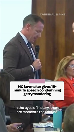 A NC lawmaker gave an 18-minute speech condemning gerrymandering at the NC General Assembly. Republicans struck it from the record. Here's a bit of Sen. Michael Garrett's speech. For the full thing, 🔗 in the comments. | Cardinal & Pine
