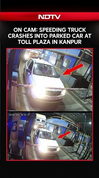 On Cam: Speeding Truck Crashes Into Parked Car At Toll Plaza In Kanpur