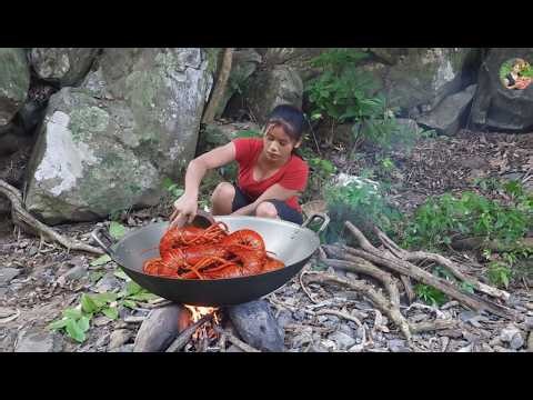 Cooking Giant Lobster with Spicy Recipe 🌶️🔥 | Outdoor Campfire Cooking & Eating Show