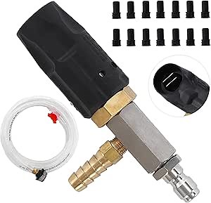 JOEJET Downstream Injector for Pressure Washer, Adjustable Chemical Injector Kit, Variable Power Washer Long Range Nozzle External Injection, 1/4 Inch Quick Connect