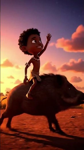 The African Boy and the Wild Boar Joy in the Flo