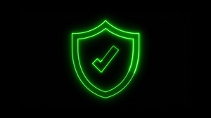 Download Cyber security glowing icon with shield and check mark. Security concept for free