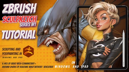 Zbrush Sculpketch Tutorial Series by Rishikesh Nandlaskar Tutorial link: https://www.artstation.com/a/52377202 What’s Included: - Sculpting and Poly Painting of 2 characters in Zbrush PC Windows and Zbrush for Ipad - Over 6hrs of sped up videos at decent pace with commentary explaining my Sculpketch process. - Over 25 hrs of Real Time Recorded Footage without commentary . - Wolverine character can be seen sculpted on PC Windows version and as a bonus a iPAD version has been included in which Ris
