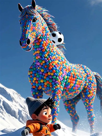 A cute horse revealed from candy statue | football kick game #us #football #viral #cartoon #animation