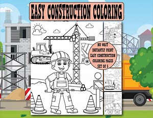 Easy Construction Coloring Pages Kids Printable Truck Simple Coloring Sheets No Words - Etsy