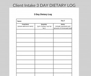 Client 3-day Dietary Log, Health and Fitness Intake (PDF) - Etsy