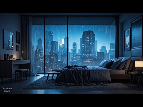 Night City Rain on Window | Relaxing Bedroom Ambience for Sleep, Stress Relief