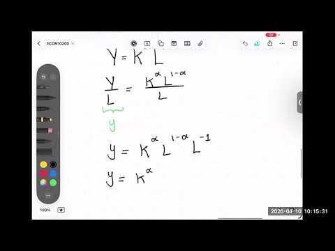 Cobb Douglas production function from aggregate to per-capita terms