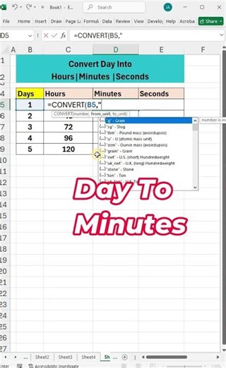 ✅Convert Day To Hours | Minutes | Seconds 😱 #excel #office #spreadsheet