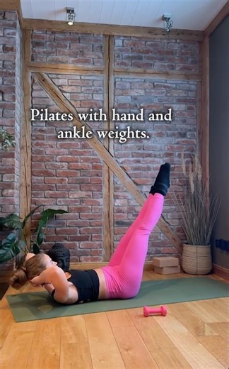 Pilates with hand and ankle weights. Light resistance can completely change how an exercise feels.