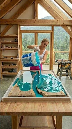 Colored Epoxy River Table #shorts