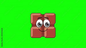 chocolate bar emoticon emoji with a face savoring food, cartoon animation