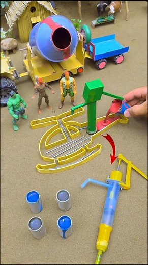 mini handpump water science project with red blue concrete mixer diytractor cowfarm #642 #shorts #yt