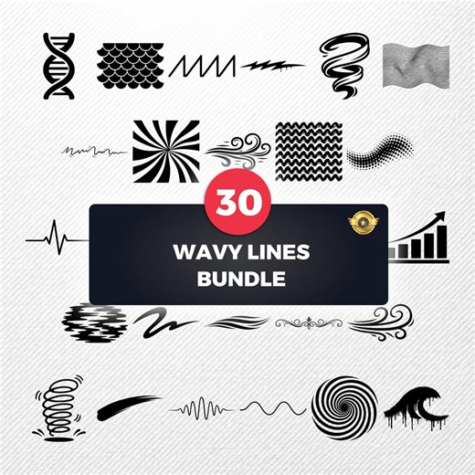 Wavy Lines SVG Bundle | 30 Clipart PNG Eps PDF Dxf | Abstract Vector Drawings - Etsy
