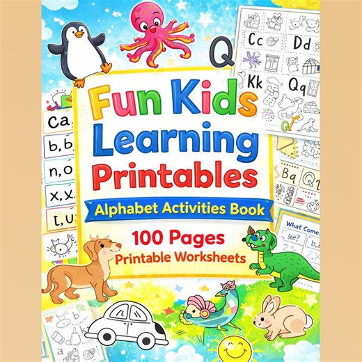 Fun Kids Learning Printable Alphabet Activities Book | 100 Pages | Preschool Toddler Montessori Worksheets Homeschool PDF - Etsy