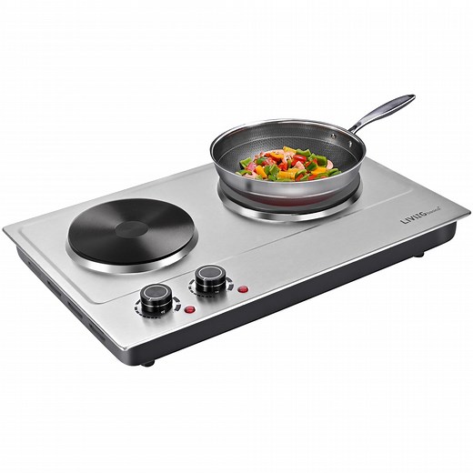 1800W Double Hot Plate, Electric Cooktop with Cast Iron Burners for All Types of Cookware, Built-in or Countertop Burner, Stainless Steel - Walmart.ca