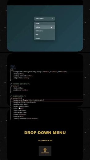 Drop-Down Menu | HTML CSS JavaScript | ‪@cs_unlocked‬ #viral #shorts #programming #coding