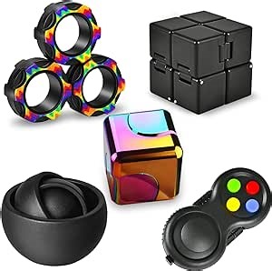 5 Pcs Fidget Toys Adults Set, EDC Cool Desk Gadgets Office Spinner Toys for Teen Kid with Metal Fidgets Infinity Cube Figits Ring Bike Chain ADHD Stress Anxiety Relief Gift for Boys Girls