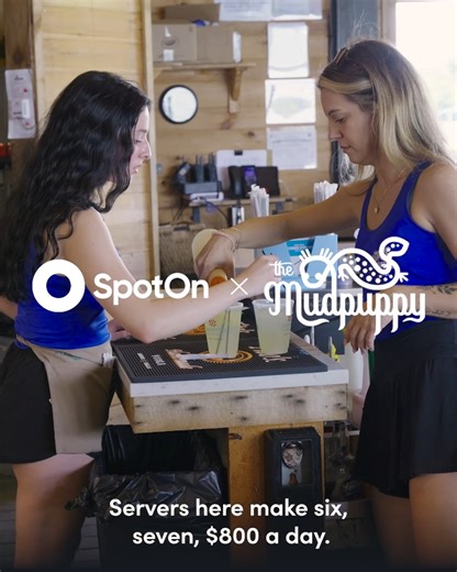 After The Mudpuppy implemented DayCheck: Money spent on labor 📉 Time spent with guests 📈 Integrated into SpotOn Teamwork, DayCheck automatically calculates tips, managers approve with a click, and payouts happen almost instantly. | SpotOn